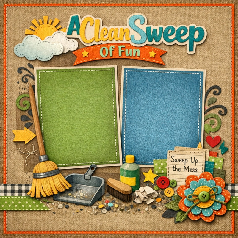 A Clean Sweep Of Fun-Premade Scrapbook Page