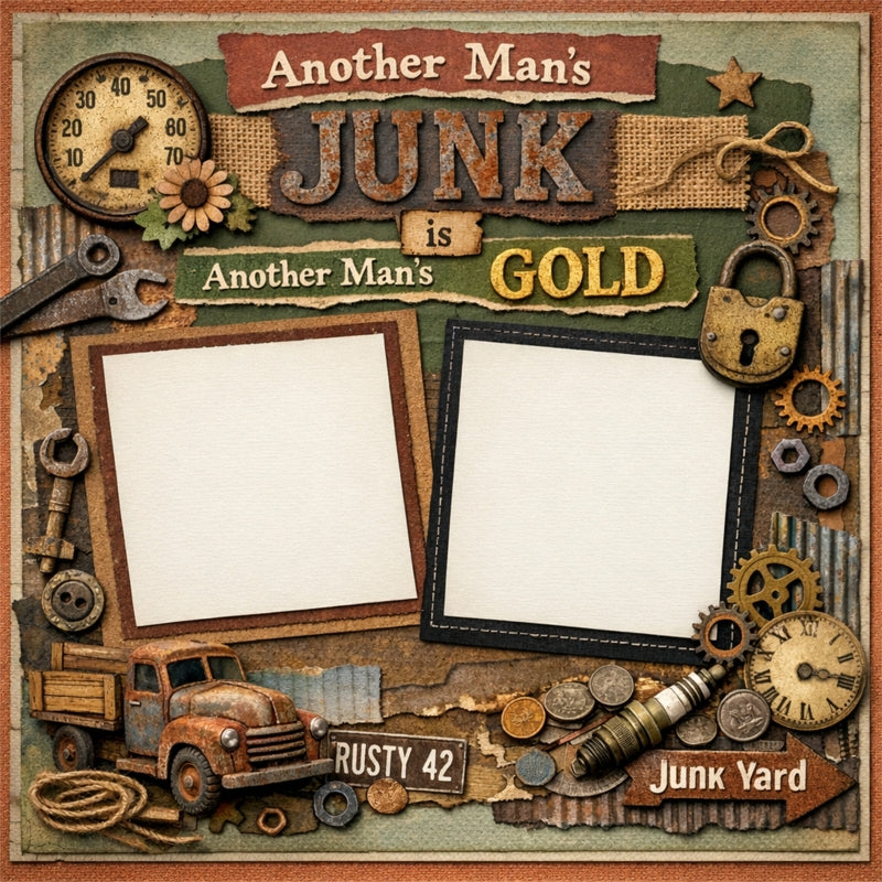 Another Man's Junk is Another Man's Gold-Premade Scrapbook Page