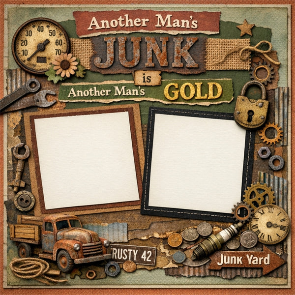 Another Man's Junk is Another Man's Gold-Premade Scrapbook Page
