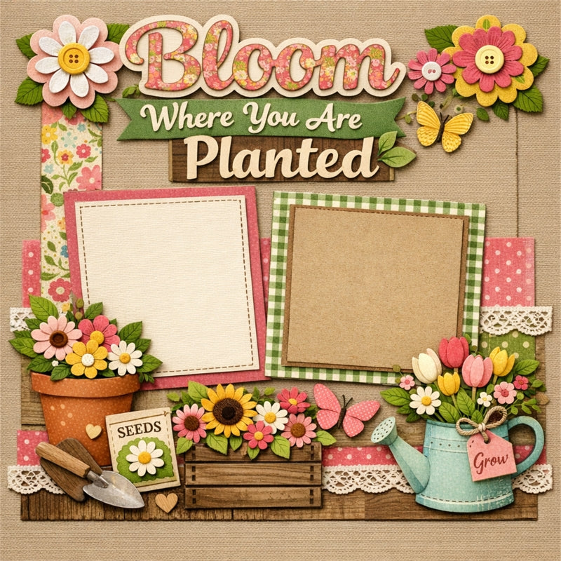 Bloom Where You Are Planted-Premade Scrapbook Page