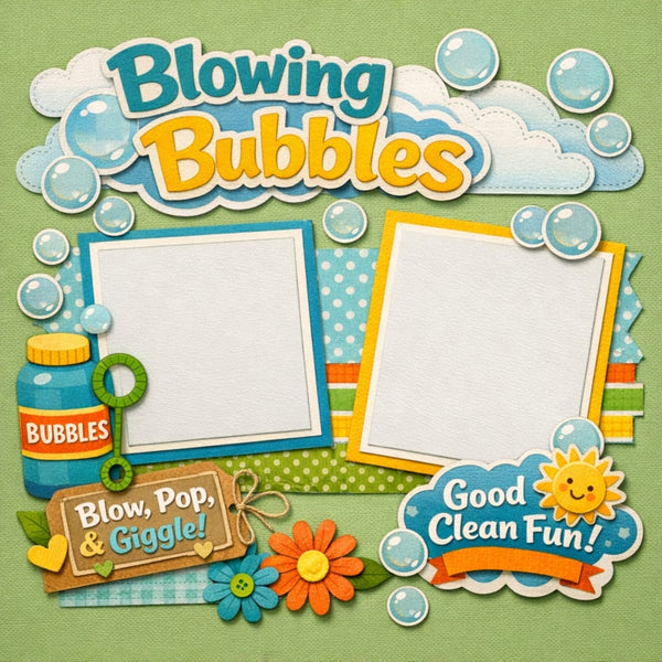 Blowing Bubbles-Premade Scrapbook Page