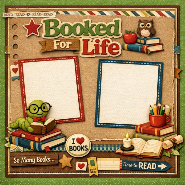 Booked For Life-Premade Scrapbook Page