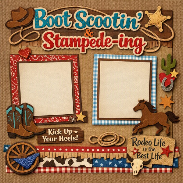 Boot Scootin' & Stampede-ing-Premade Scrapbook Page