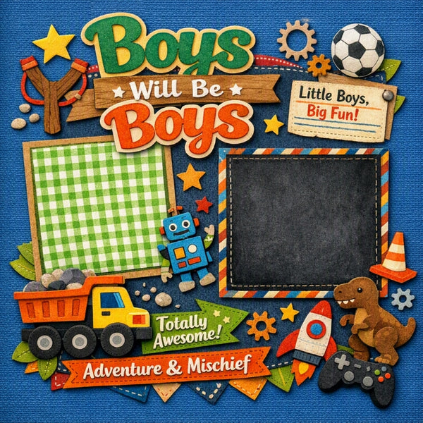 Boys Will Be Boys-Premade Scrapbook Page