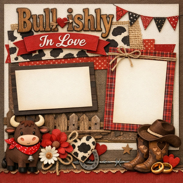 Bull-ishly In Love-Premade Scrapbook Page