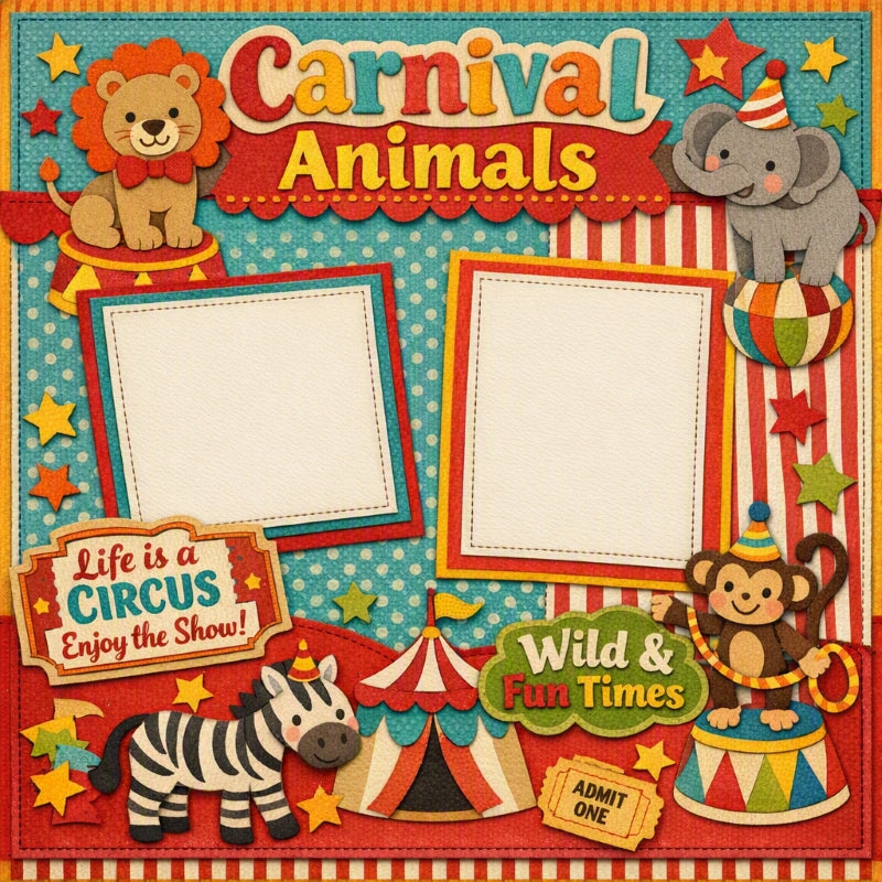 Carnival Animals-Premade Scrapbook Page