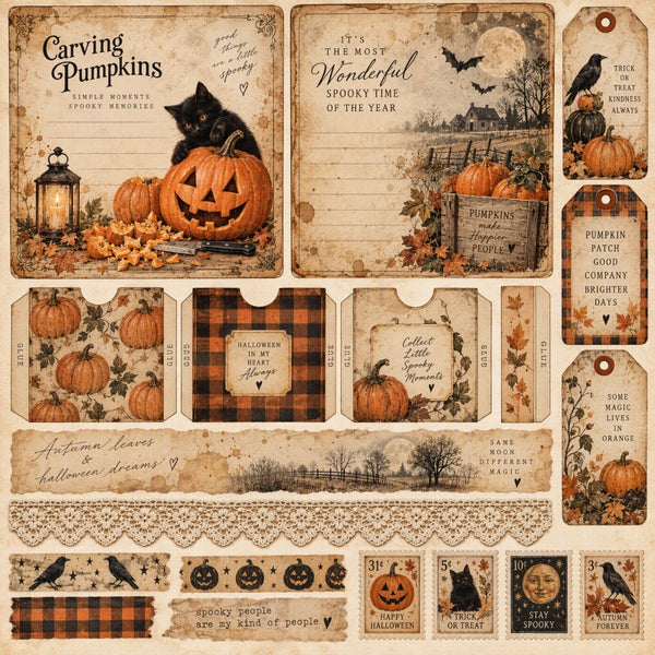 Carving Pumpkins-Premade Junk Journal Page