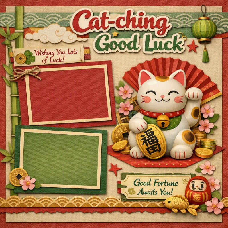 Cat-ching Good Luck-Premade Scrapbook Page