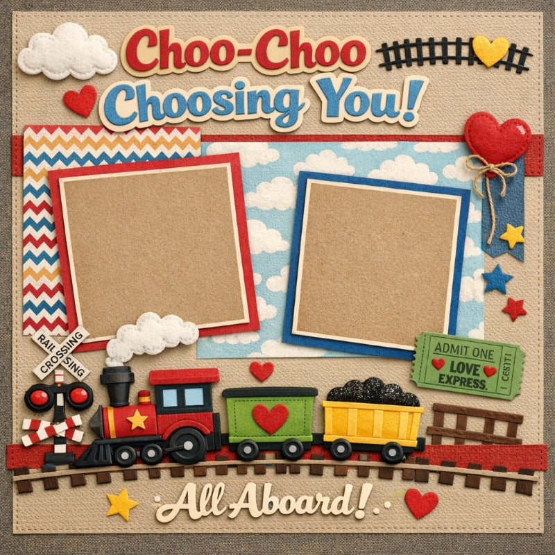 Choo-Choo-Choosing You!-Premade Scrapbook Page