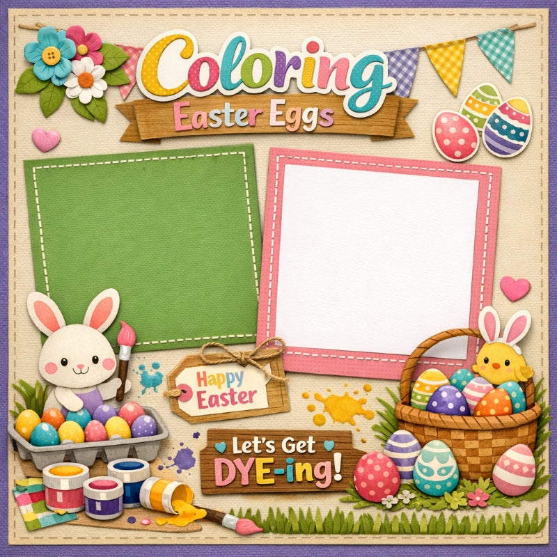 Coloring Easter Eggs-Premade Scrapbook Page
