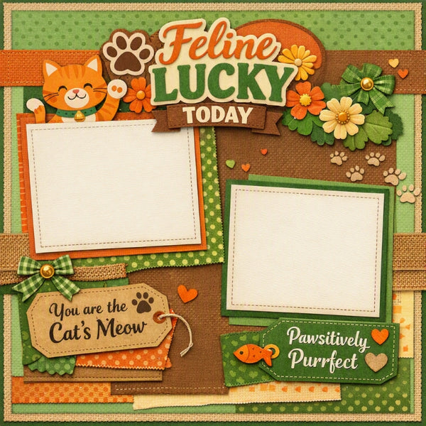 Feline Lucky Today-Premade Scrapbook Page