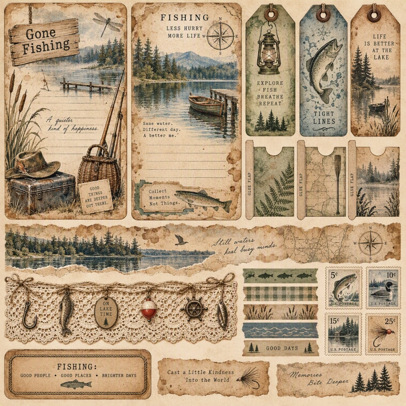 Fishing-Premade Junk Journal Page