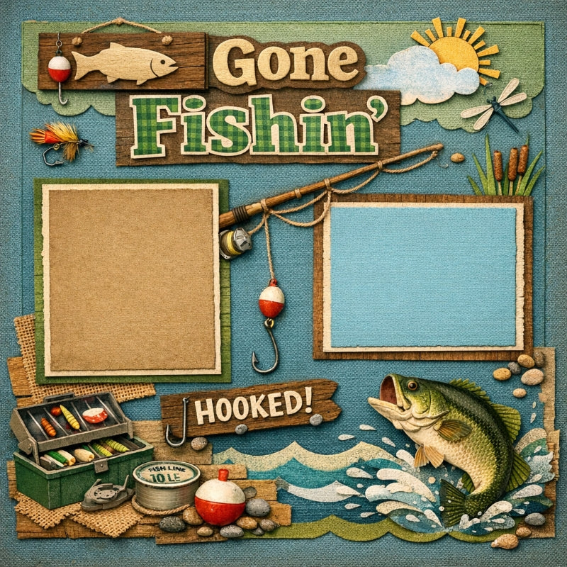 Gone Fishin'-Premade Scrapbook Page