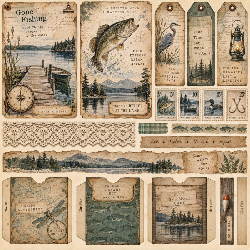 Gone Fishing-Premade Junk Journal Page