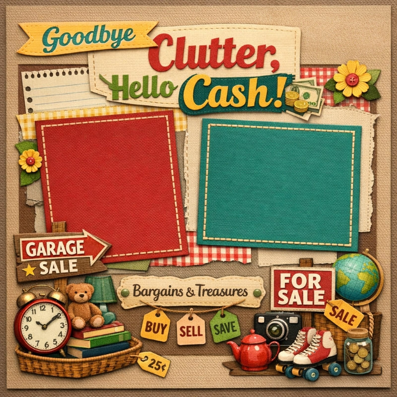 Goodbye Clutter, Hello Cash!-Premade Scrapbook Page