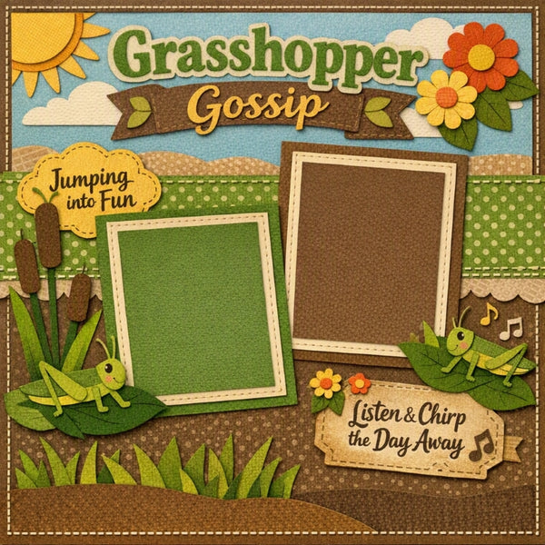 Grasshopper Gossip-Premade Scrapbook Page