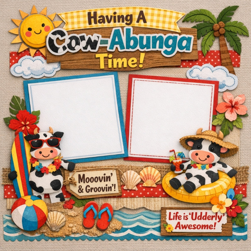 Having A Cow-Abunga Time!-Premade Scrapbook Page