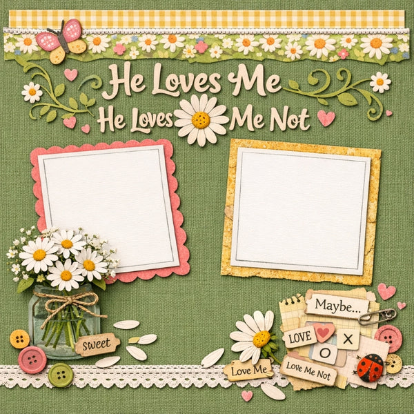 He Loves Me He Loves Me Not-Premade Scrapbook Page