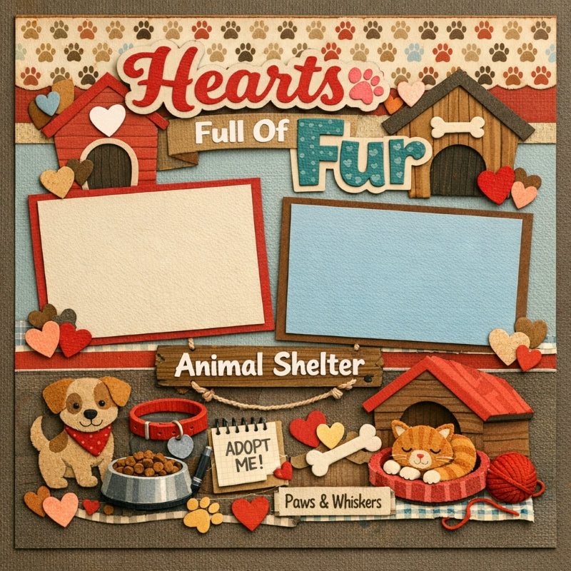 Hearts Full Of Fur-Premade Scrapbook Page