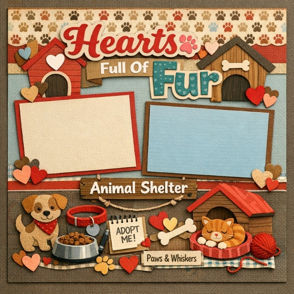 Hearts Full Of Fur-Premade Scrapbook Page