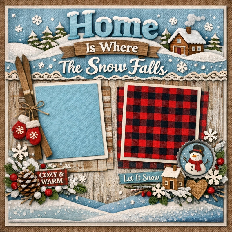 Home Is Where The Snow Falls-Premade Scrapbook Page