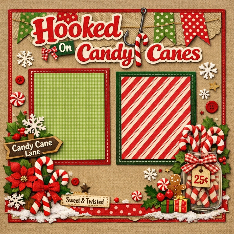 Hooked On Candy Canes-Premade Scrapbook Page