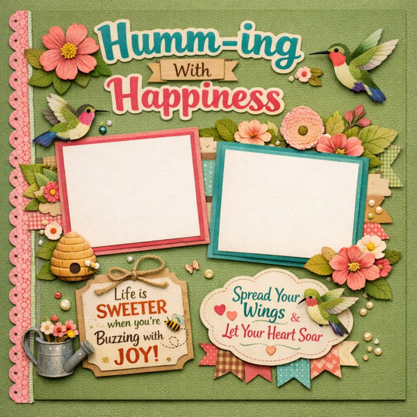 Humm-ing With Happiness-Premade Scrapbook Page