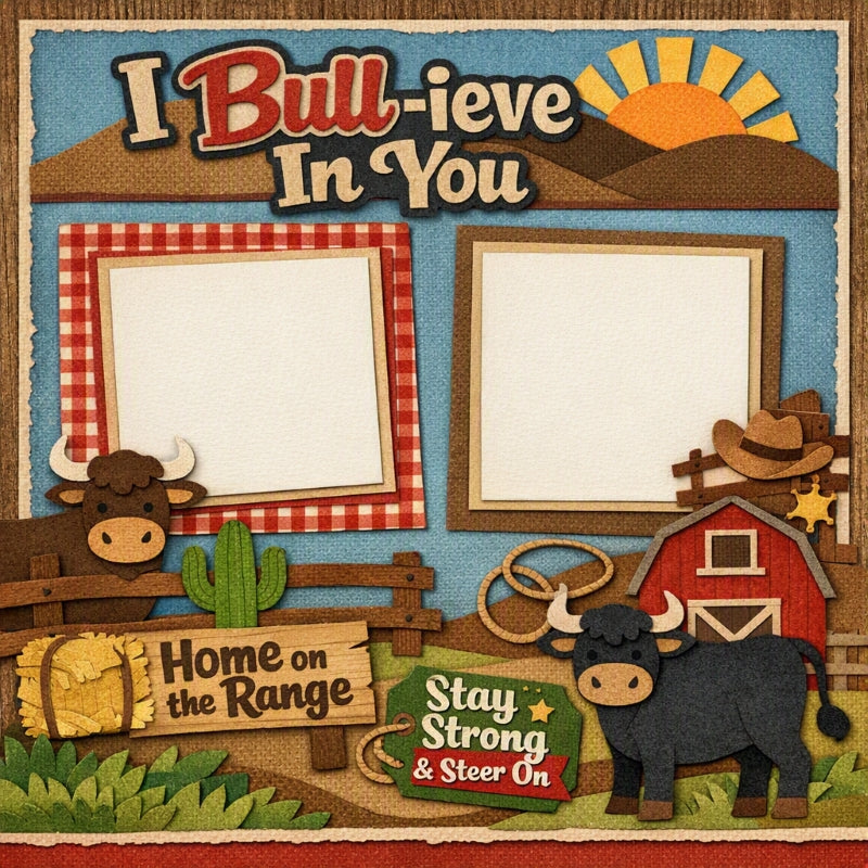 I Bull-ieve In You-Premade Scrapbook Page