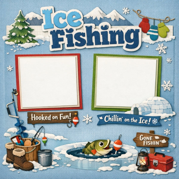 Ice Fishing-Premade Scrapbook Page