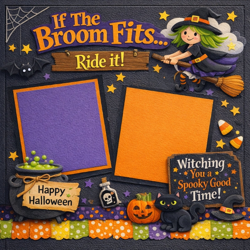 If The Broom Fits It Ride It!-Premade Scrapbook Page