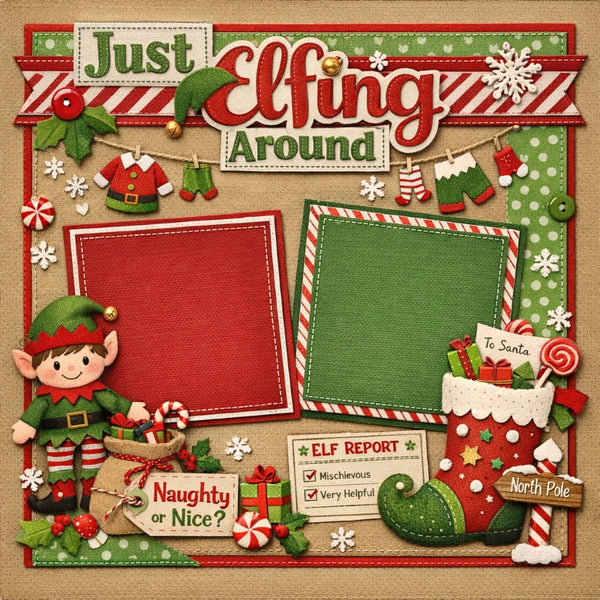 Just Elfing Around-Premade Scrapbook Page