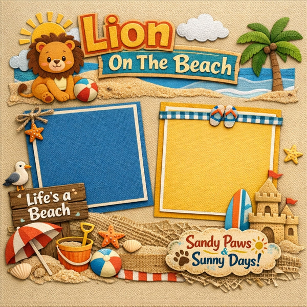 Lion On The Beach-Premade Scrapbook Page