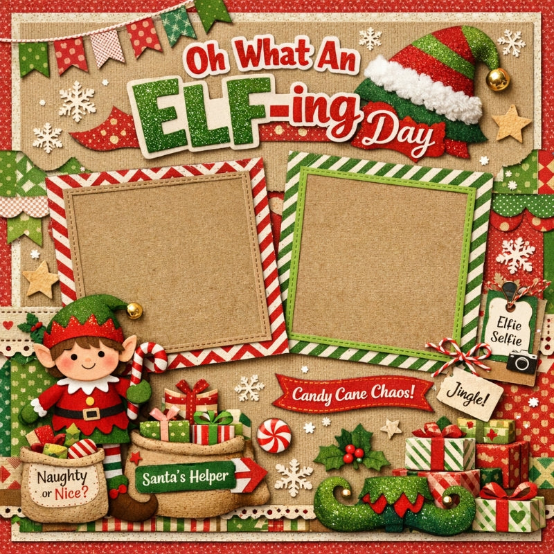 Oh What An Elf-ing Day-Premade Scrapbook Page