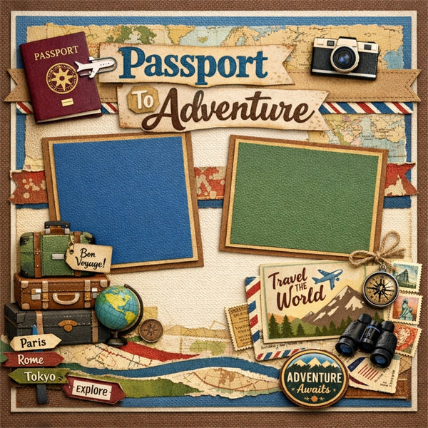 Passport To Adventure-Premade Scrapbook Page