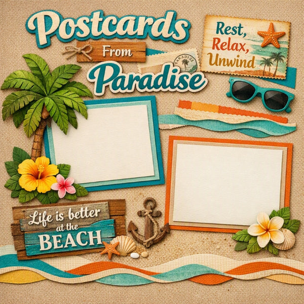 Postcards From Paradise-Premade Scrapbook Page