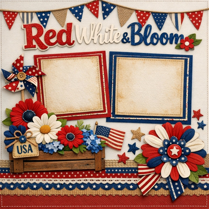 Red White & Bloom-Premade Scrapbook Page