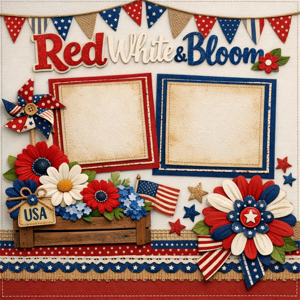 Red White & Bloom-Premade Scrapbook Page