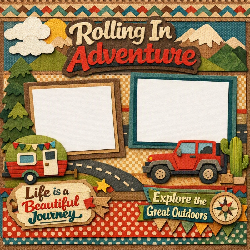 Rolling In Adventure-Premade Scrapbook Page