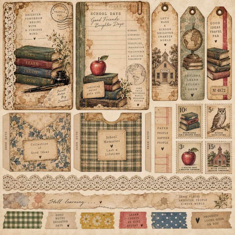 School Days-Premade Junk Journal Page