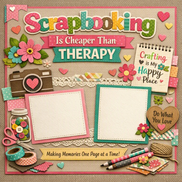 Scrapbooking Is Cheaper Than Therapy-Premade Scrapbook Page