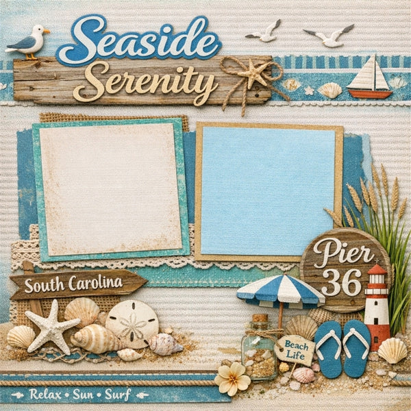 Seaside Serenity-Premade Scrapbook Page