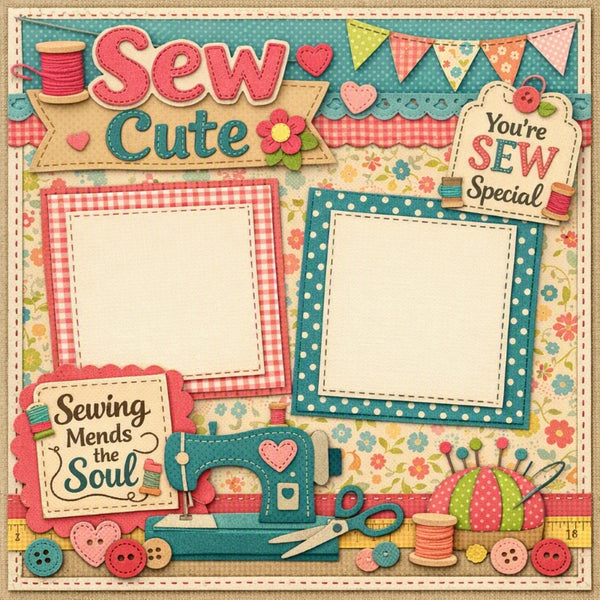 Sew Cute-Premade Scrapbook Page