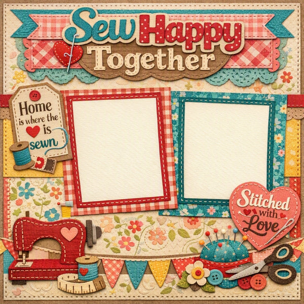 Sew Happy Together-Premade Scrapbook Page