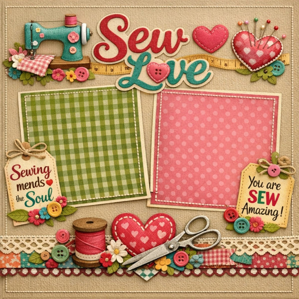 Sew Love-Premade Scrapbook Page