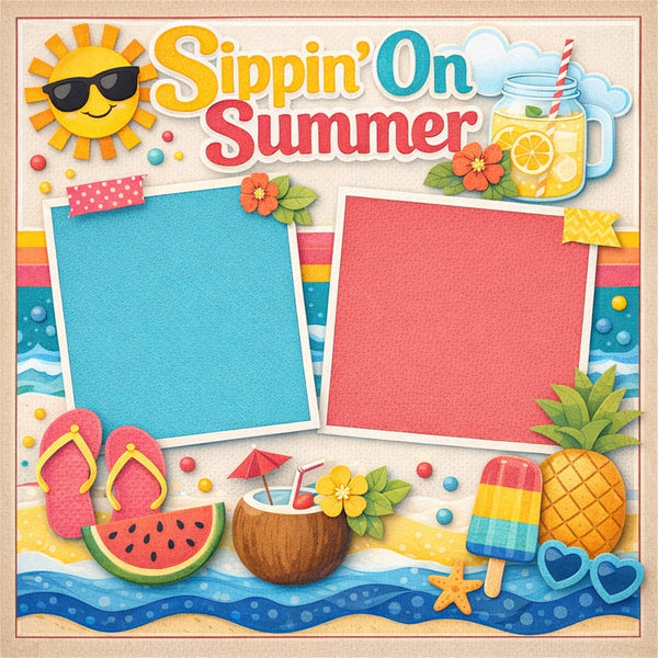 Sippin' On Summer-Premade Scrapbook Page