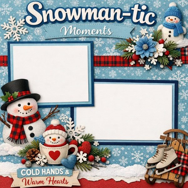 Snowman-tic Moments-Premade Scrapbook Page