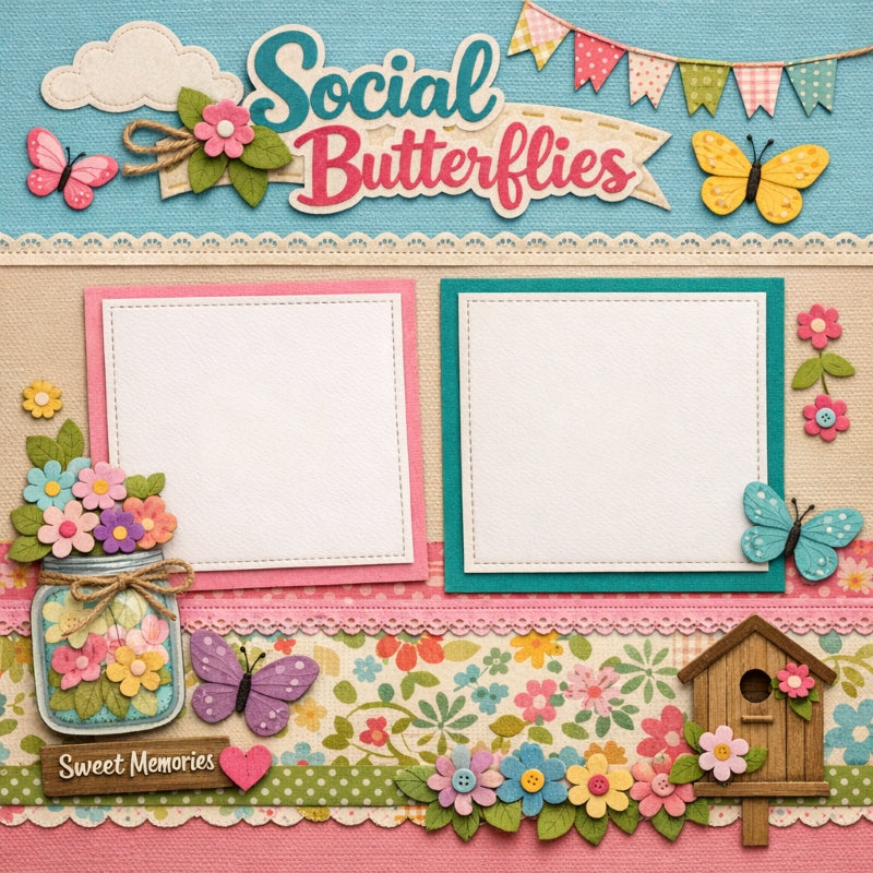 Social Butterflies-Premade Scrapbook Page
