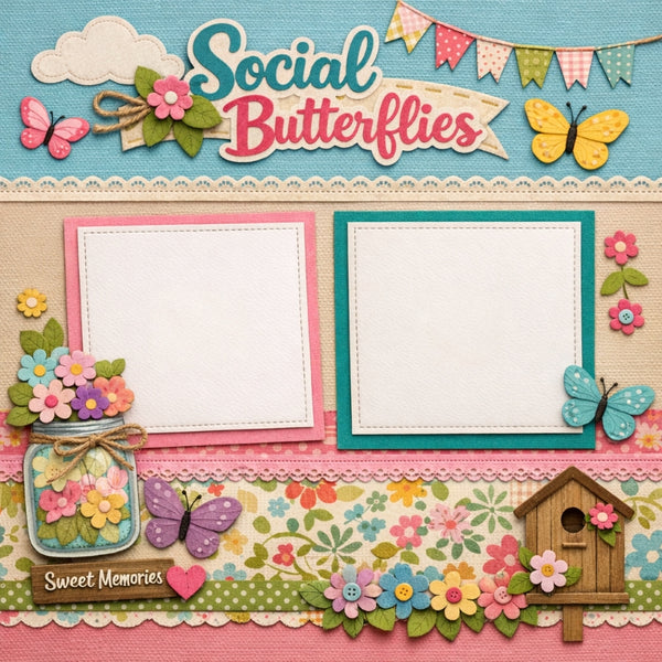 Social Butterflies-Premade Scrapbook Page