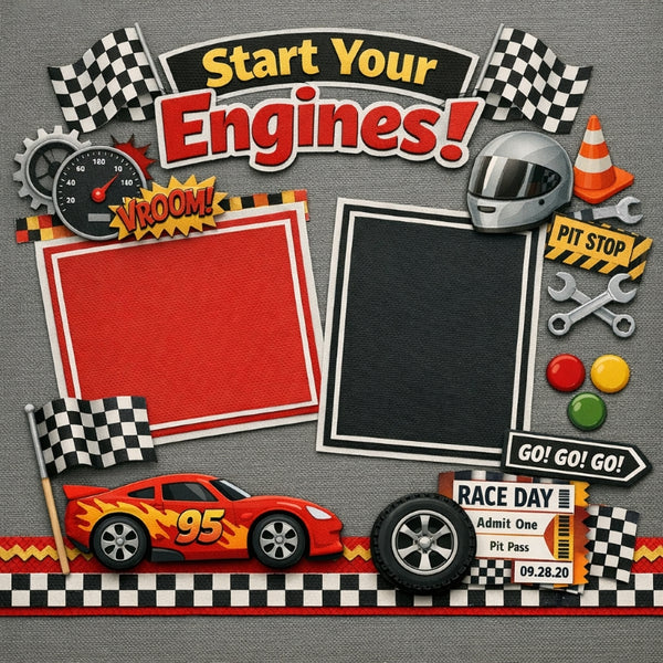 Start Your Engines!-Premade Scrapbook Page