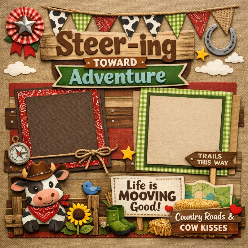 Steer-ing Toward Adventure-Premade Scrapbook Page